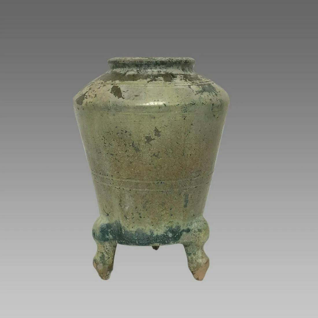 Chinese, Han Dynasty Ceramic Footed Vase c.3rd century (1 of 4)