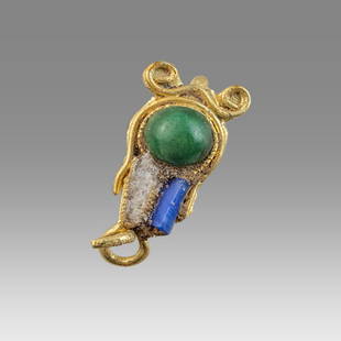 Ancient Roman Gold Earring c.1st-4th century AD.: Ancient Roman Gold Earring c.1st-4th century AD. Size 15 mm. weight 1.0 grams. High karat gold single earring with blue and green glass. Provenance: Private NYC Collection acquired in the USA Market.