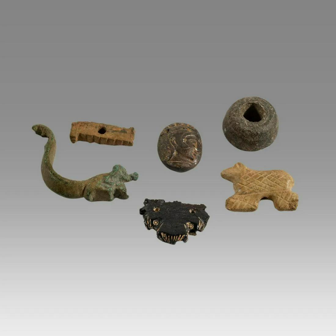 Lot of 6 Bronze And Stone Misc Antiquity. (1 of 2)