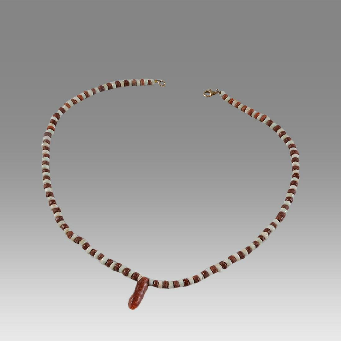 Ancient Egyptian Faience Bead Necklace With Phallus Amulet c.300-50 BC. (1 of 1)