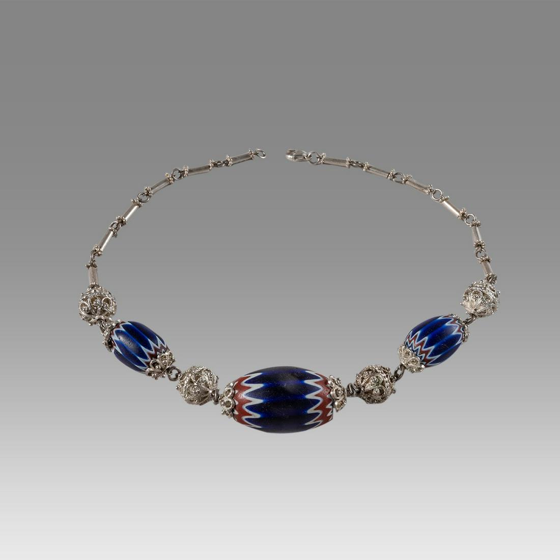 Mosaic glass and silver bead necklace. (1 of 1)
