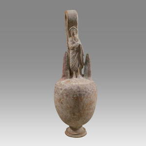 Ancient Greek Canosan Terracotta Votive Vessel with Figure Ca. 4th century B.C.