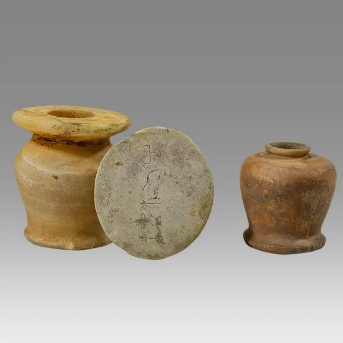 Lot of 2 Ancient Egyptian Alabaster Kohl Jars c.600 BC. (1 of 3)
