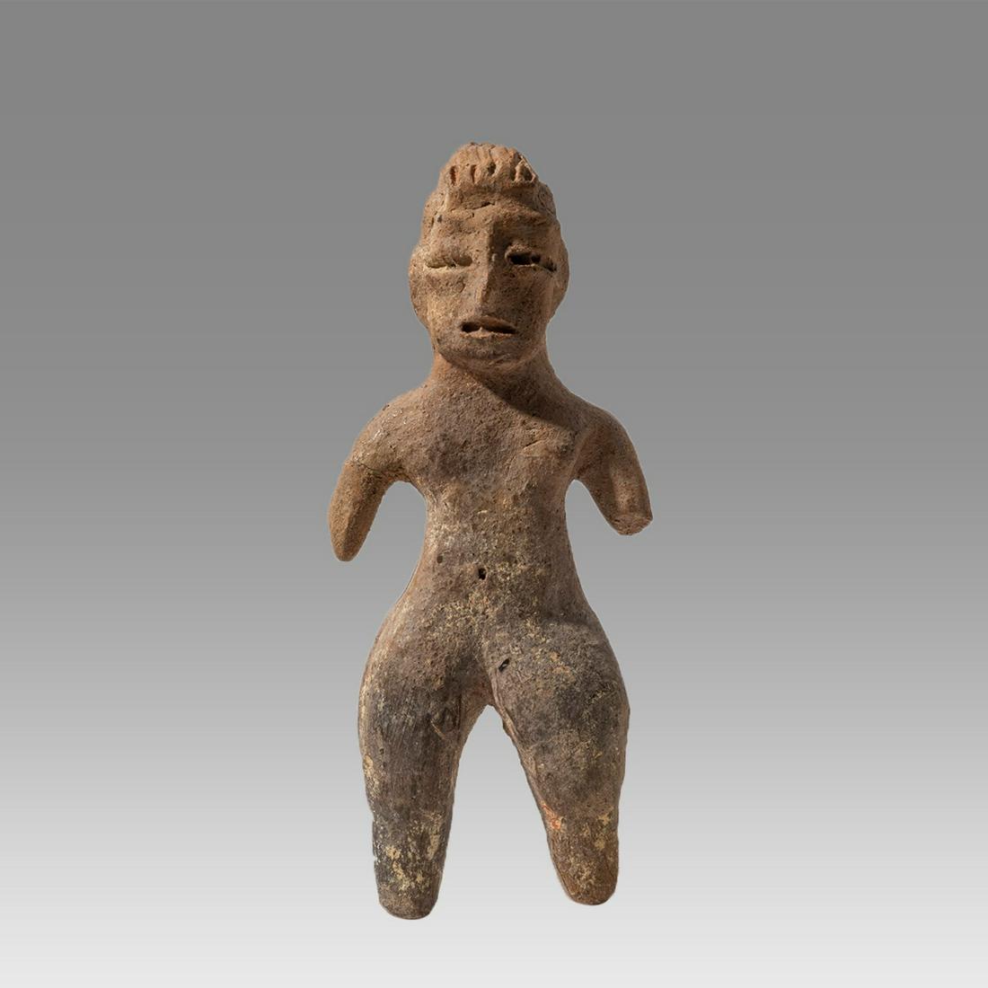 Tlatilco Nude Female Figure Ca. 1150-550 B.C. Tlatilco, Mexico.: Tlatilco Nude Female Figure Ca. 1150-550 B.C. Tlatilco, Mexico. Size 3 5/8 inches high. Collection of Albert J. and Monique Grant, NYC., acquired 1950s-1960s. Item # 79/40. Solid buff pottery female f