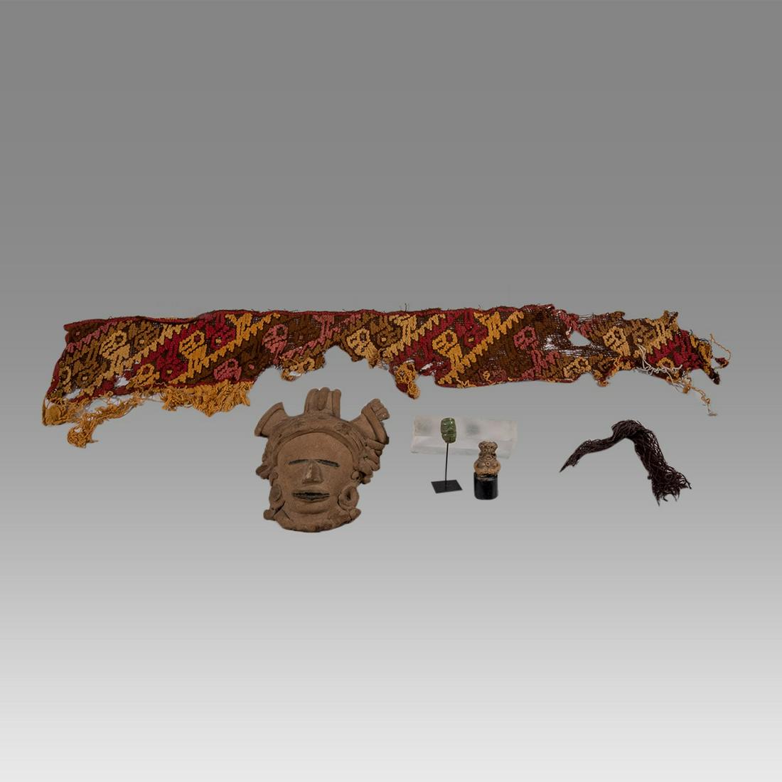 Veracruz Head, Miniature Bust, Miniature Female Figure & Textile Fragment (4) (1 of 1)