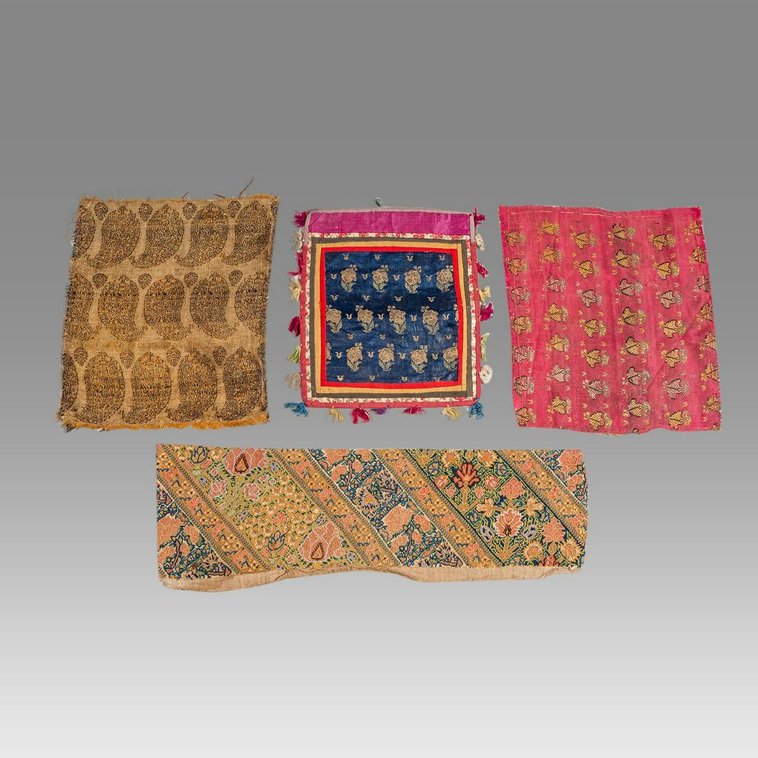 Lot of 4 Antique Persian Silk Textile fragments. (1 of 2)