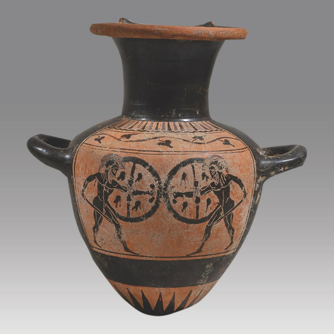 Attic style Black-Figure Amphora: Attic style Black-Figure Amphora. Decorated with black figures. Size 9 1/2 inches high. NJ collection. Ex. collection of Dr. Angelo R. Bergamo, N.J. 1980s.