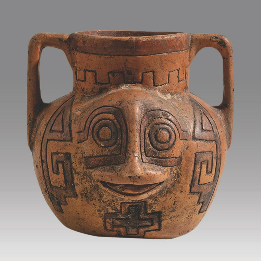 Bolivian Inca style Ceramic Vessel with Faces (1 of 4)