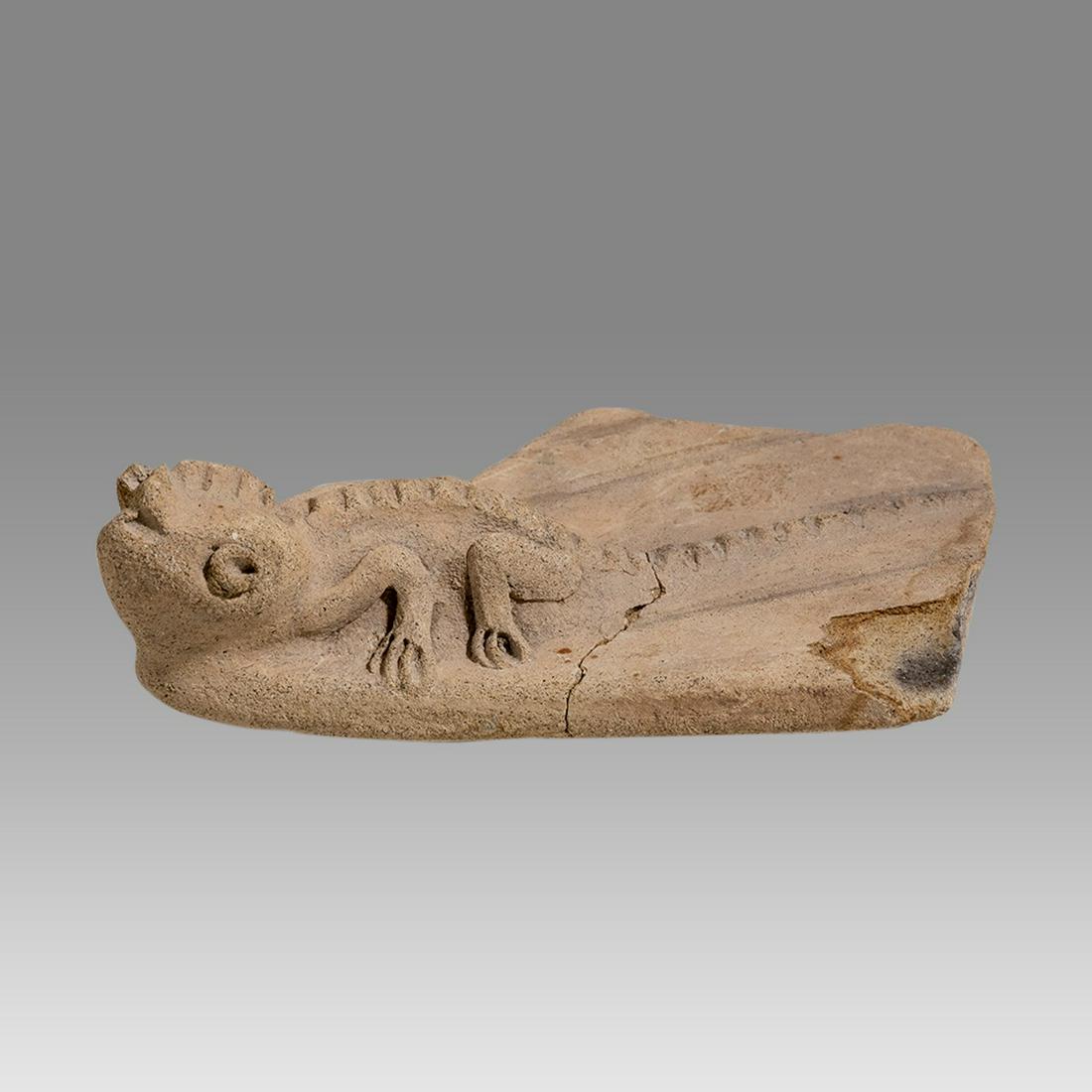 Tumaco, Colombia Pottery Fragment with Lizard Ca. 800-1000 A.D.: Tumaco, Colombia Pottery Fragment with Lizard Ca. 800-1000 A.D. Size 5 1/4 inches length. Ex. collection of Imre and Nicholas T. Molnar, acquired between 1960-1978, by descent to family.