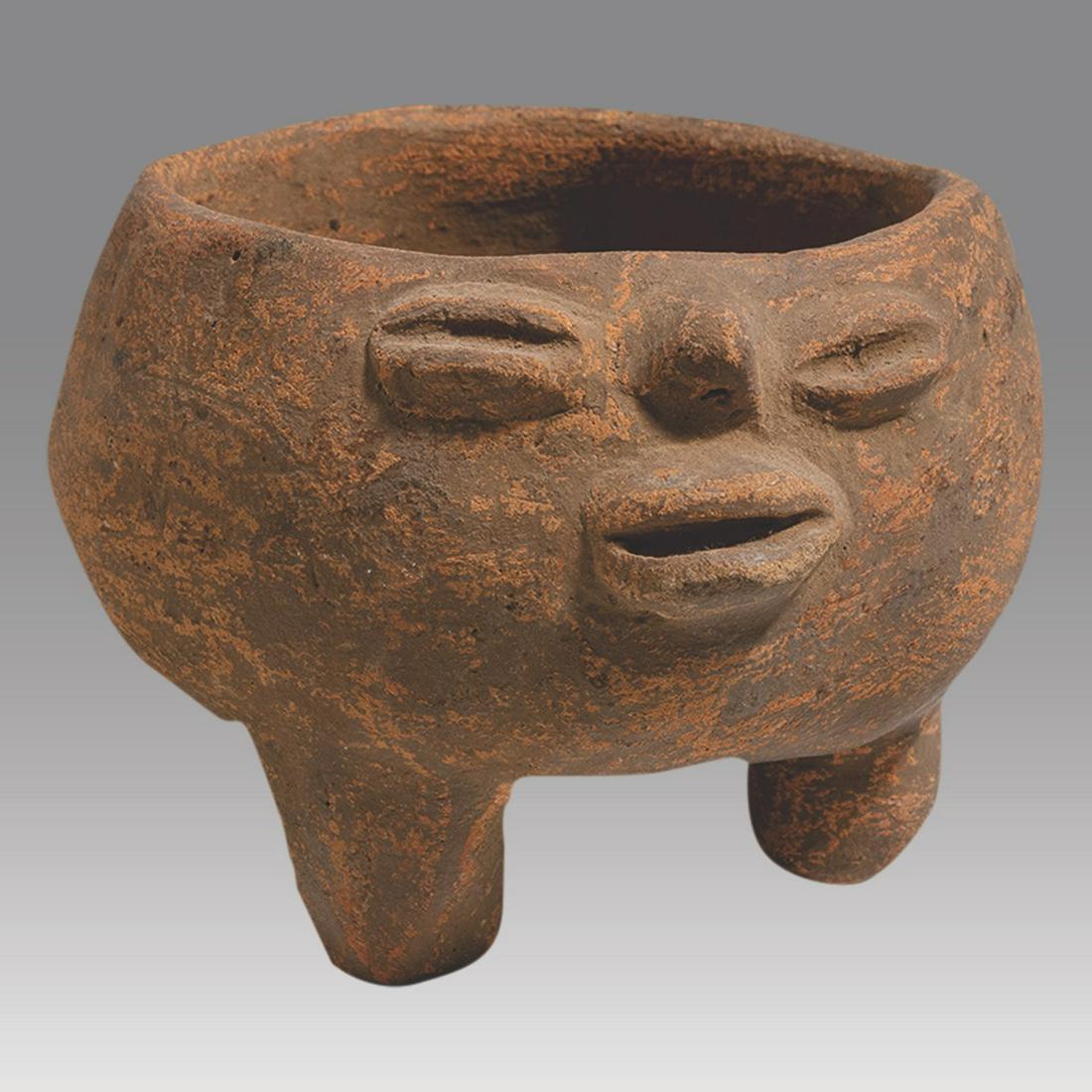 Maya style Pottery Tripod Bowl with Face (1 of 3)