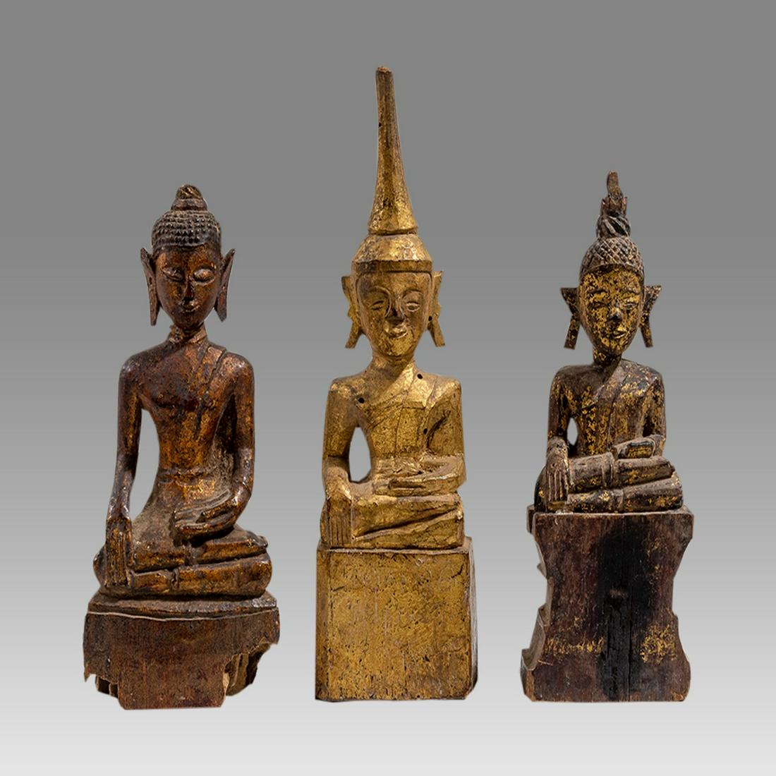 South East Asian Wood Seated Buddhas (3) Burma and possibly Laos, 19th Century AD. (1 of 3)