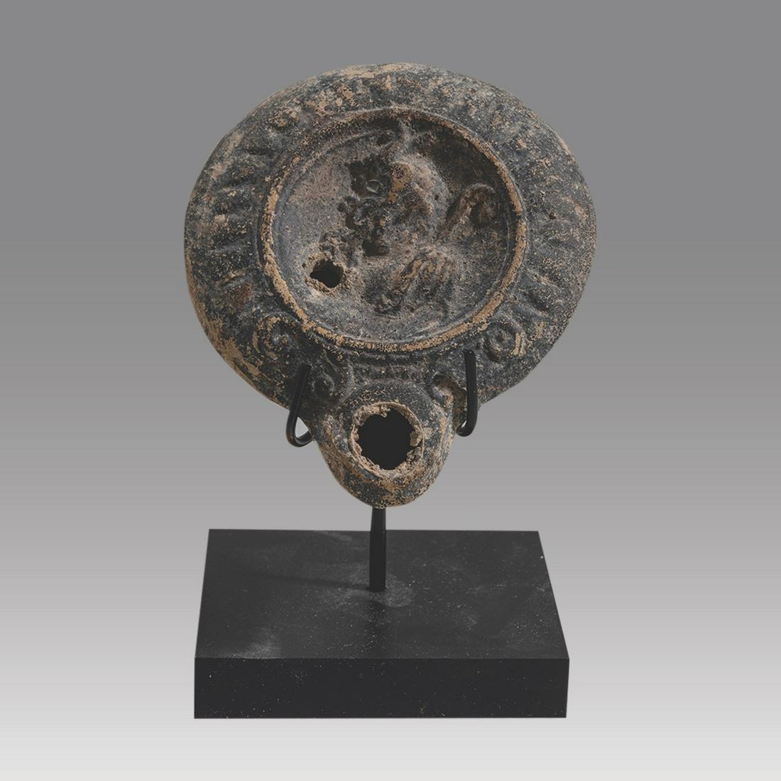 Greco Roman Pottery Oil Lamp w/ Molded Tondo Eastern Mediteranian Circa Ist to 3rd Century AD. (1 of 2)