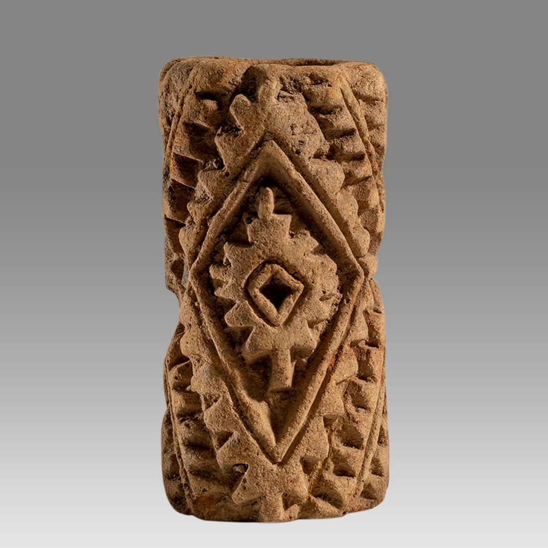 Pre Columbian cylinder seal, Jama-Coaque, Ecuador, 300 BC - AD 400. (1 of 2)