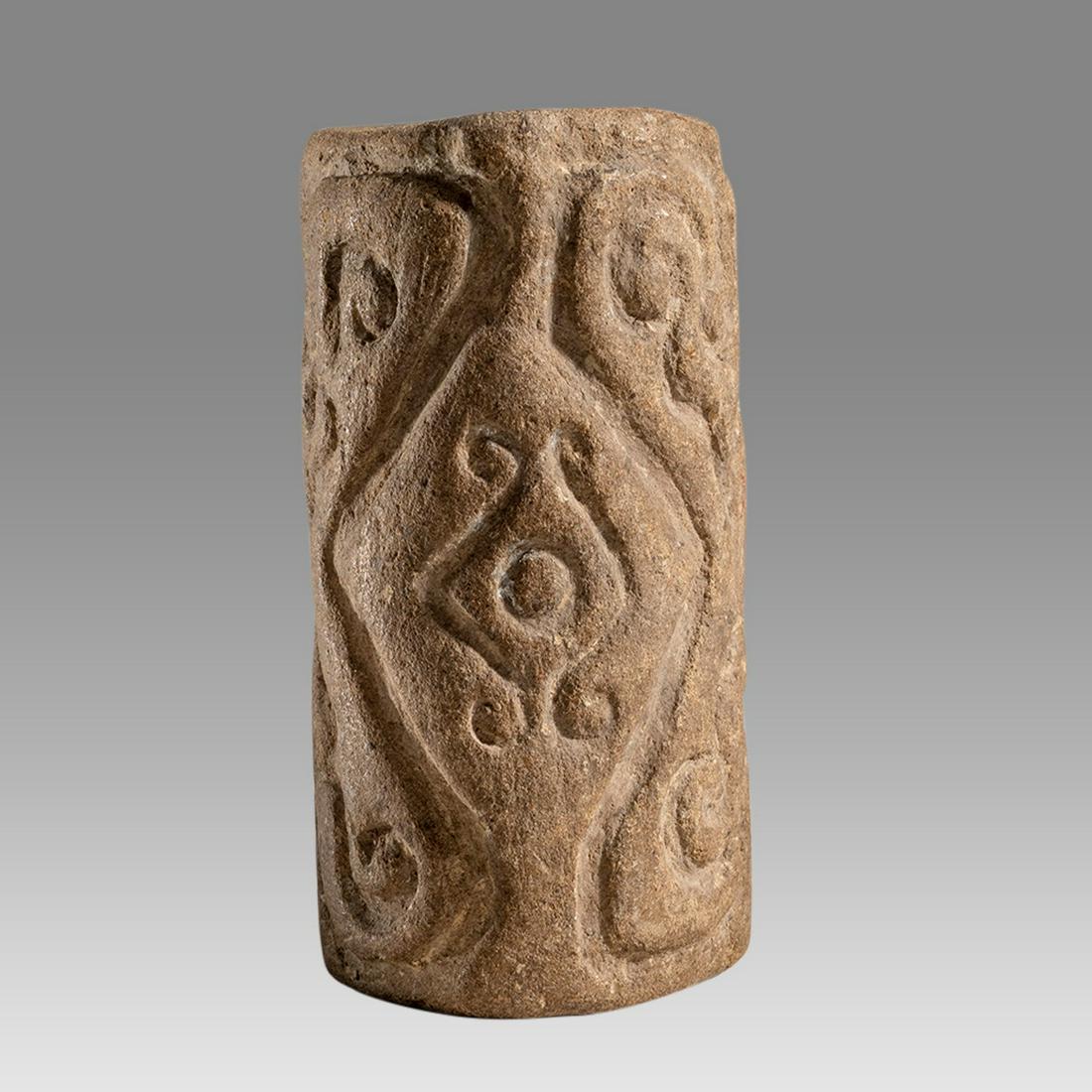Pre Columbian cylinder seal, Jama-Coaque, Ecuador, 300 BC - AD 400. (1 of 2)