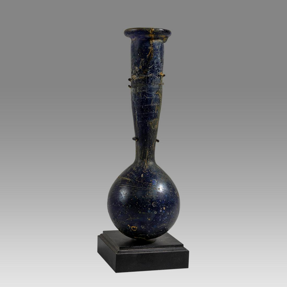 Ancient Islamic Blue Glass Bottle c.12th century AD. (1 of 2)