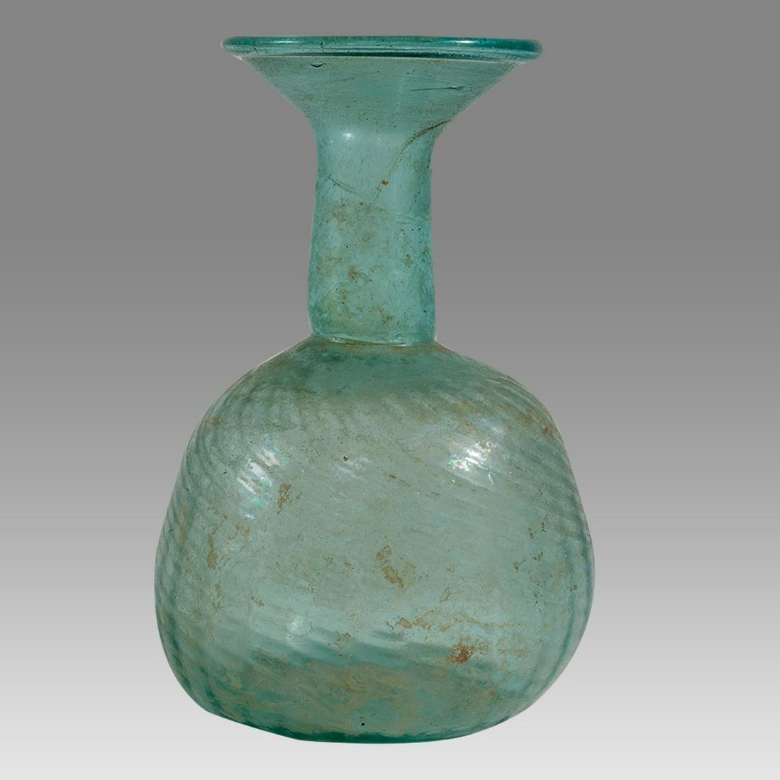 Ancient Roman Large Ribbed Green Glass Bottle c.2nd-4th Century A.D. (1 of 3)