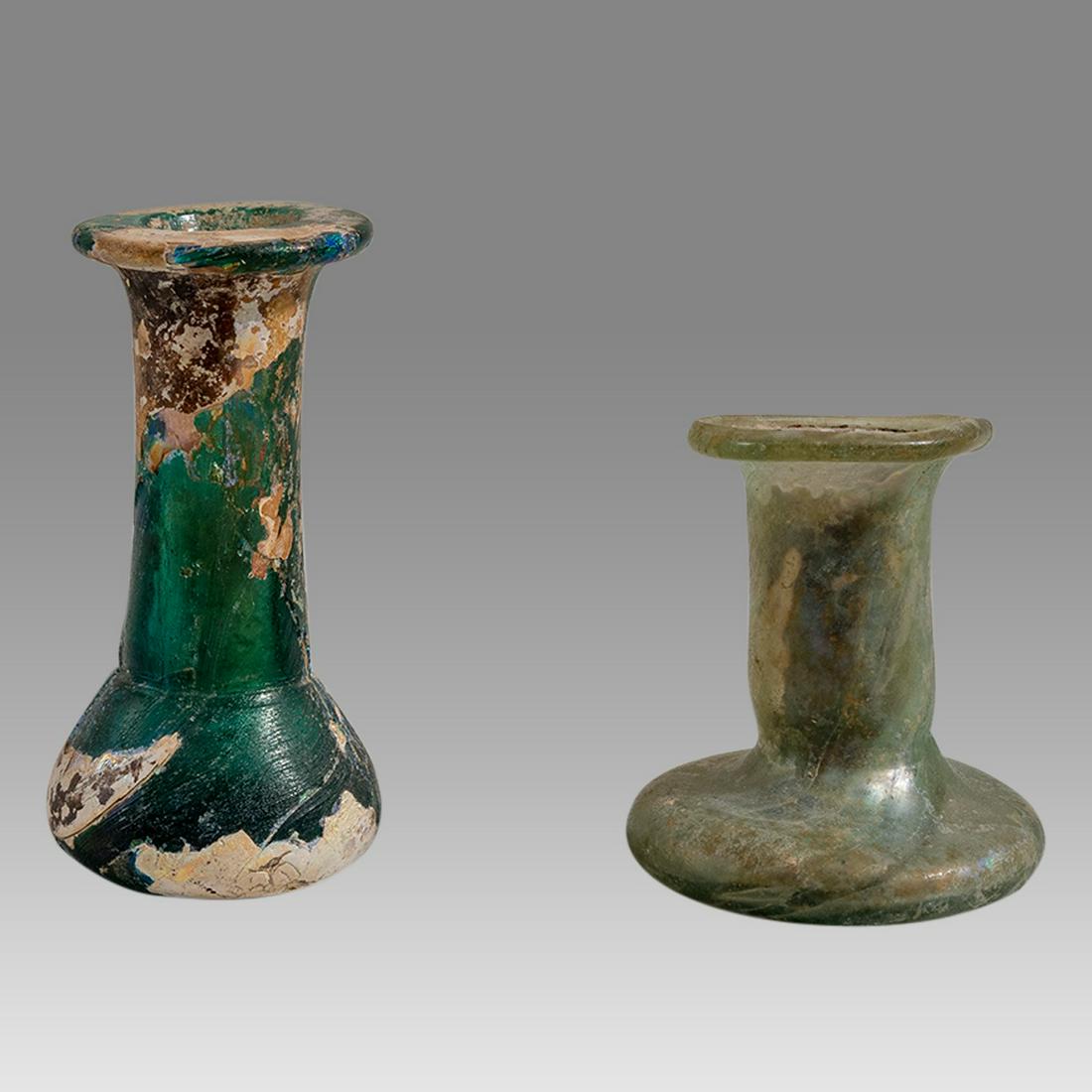 Lot of 2 Ancient Roman Large Glass Bottles c.2nd-4th Century A.D. (1 of 2)