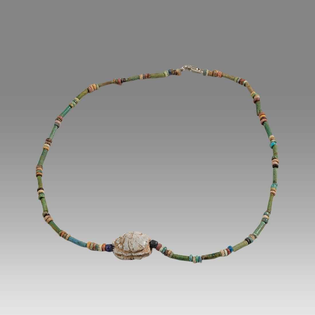 Ancient Egyptian Faience Bead Necklace with Scarab c.300-50 BC. (1 of 2)