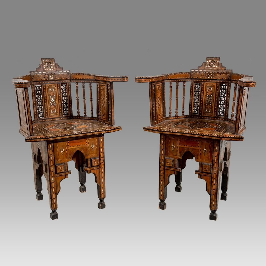 Middle Eastern, Syrian Moorish Arm chairs, c.late 19th century. (1 of 3)