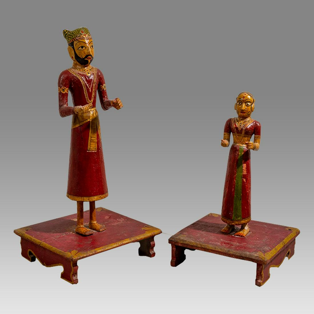 Lot of 2 19th century Indian Polychrome Wooden Figures. (1 of 5)