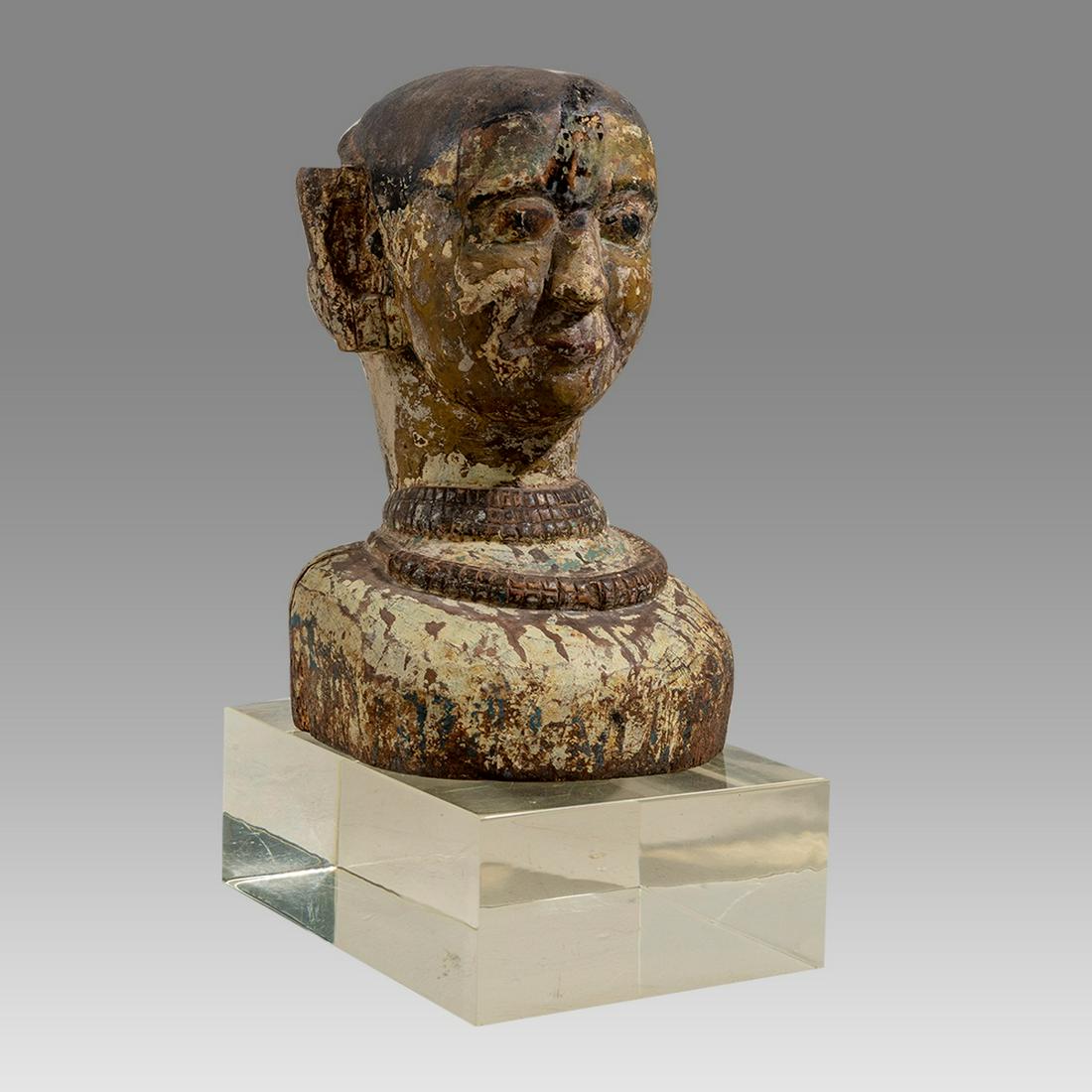 19th century Indian Polychrome Wooden Female Bust. (1 of 4)