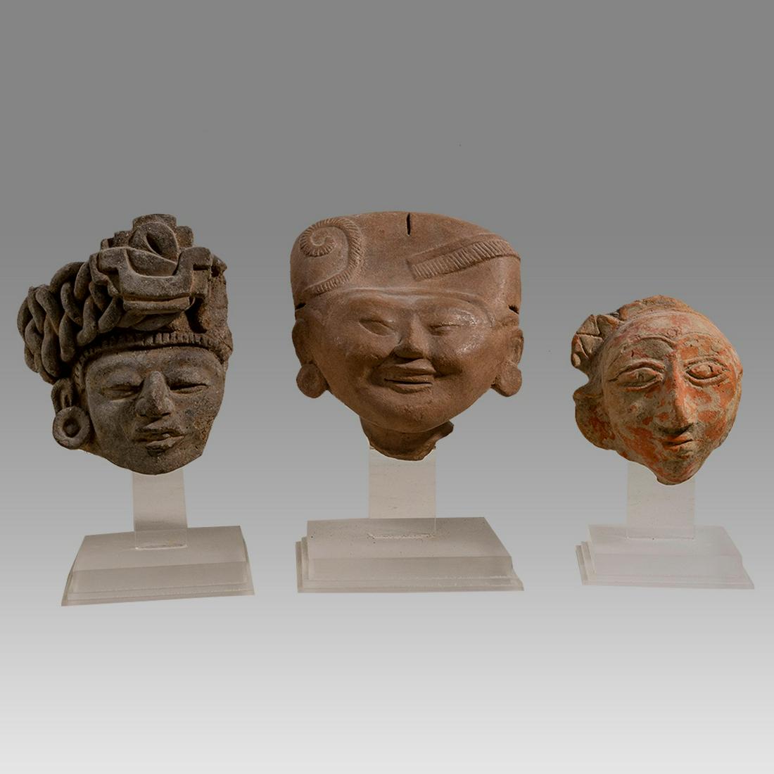Lot of 3 Ancient Pre Columbian Vera Cruz Pottery Heads c.600-900 AD. (1 of 2)
