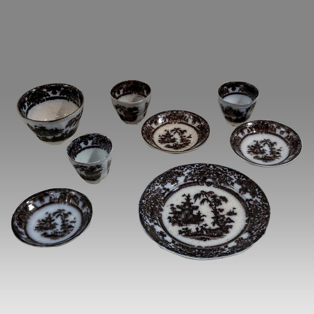 Lot of 8 Antique PW & Co. Corean Pattern Black Transferware Plates. (1 of 2)