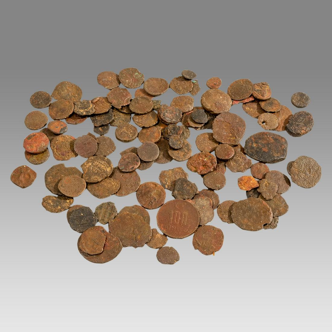 Large Lot of Ancient Roman Bronze coins.: Large Lot of Ancient Roman Bronze coins. Size 8 - 24 mm. Late Roman and Byzantine bronze coins. NYC Collection acquired from London market.
