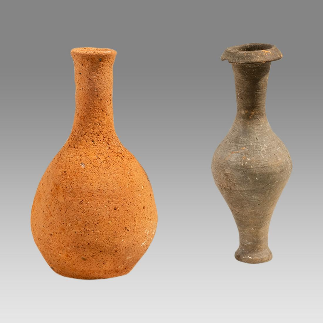 Ancient Holy Land Roman Terracotta Vessels c.2nd century AD (2).: Ancient Holy Land Roman Terracotta Vessels c.2nd century AD (2). Size 4 1/4 inches high. Fine lot of Roman Terracotta vessels. Ex Ex Private NYC Collection acquired in the London market 1980's