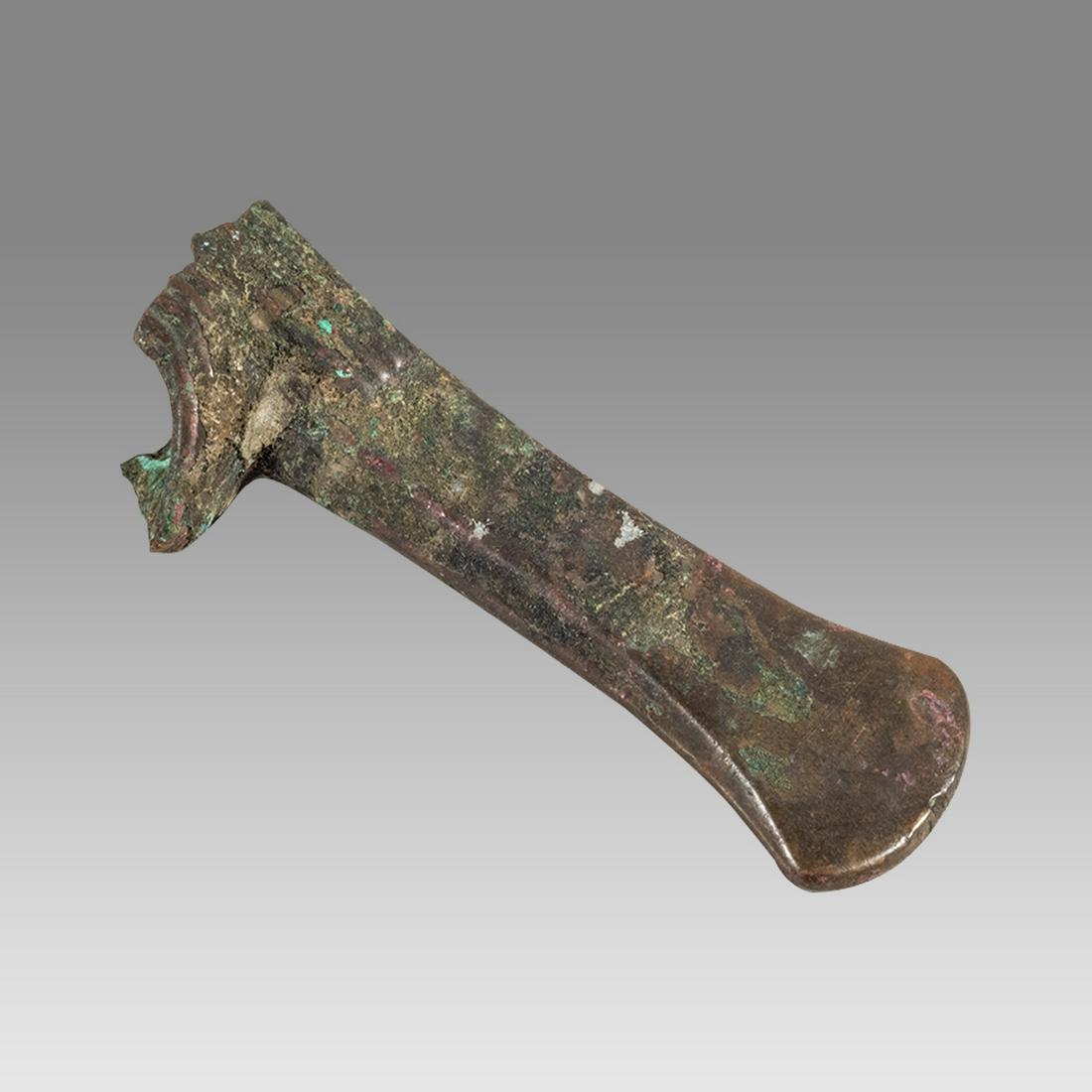 Ancient Luristan Bronze Axe head c.1000 BC.: Ancient Luristan Bronze Axe head c.1000 BC. Size 3 5/8 inches length. Cast bronze Axe head, with nice patina. Ex Private NYC collection acquired 1970's