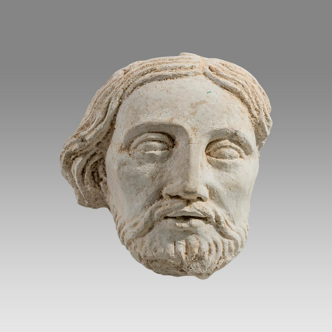 Large Antique Spamish Colonial Plaster head Christ.: Large Antique Spamish Colonial Plaster head Christ. Size 10 inches high, 9 1/2 inches wide. Over lifesize plaster head of Christ, a fragment from full statue. Provenance: Ex Dr. Laurence Stuart collec