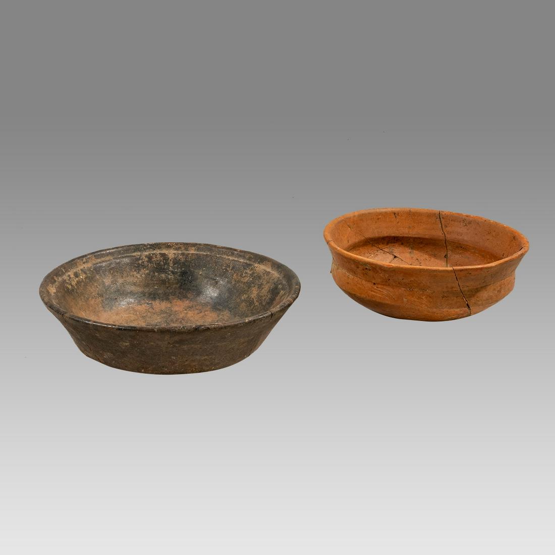 Ancient Pre Columbian Mayan Bowls, Ca. 600 to 900 AD.(2): Ancient Pre Columbian Mayan Bowls, Ca. 600 to 900 AD.(2) Size 6 3/4 - 8 inches diameter x 2 1/4 - 2 3/4 inches high. A medium size round examples thick walled bowls. Provenance: Ex Dr. Laurence Stuart