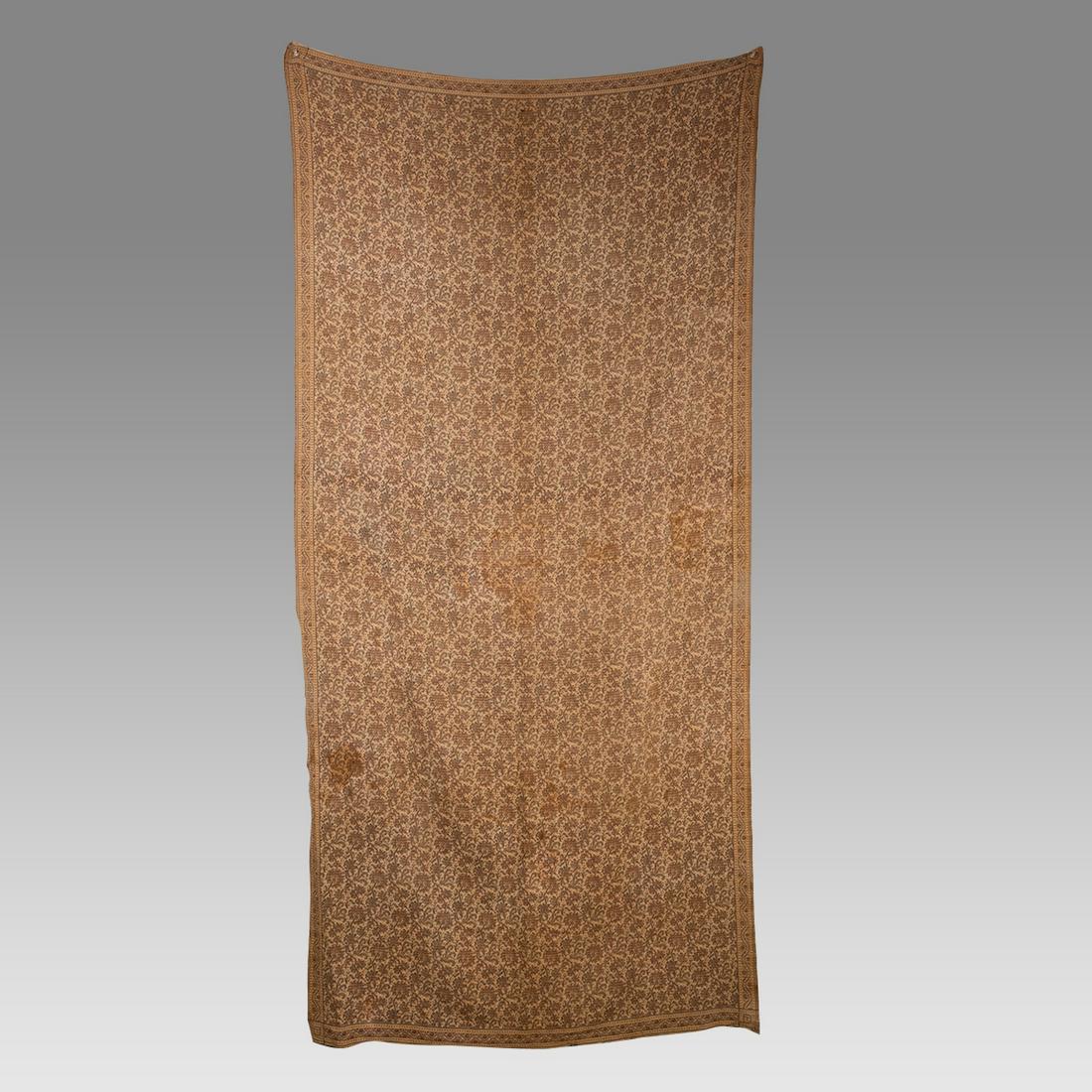 Antique Kashmir Table Cloth.: Antique Kashmir Table Cloth. Size 89 x 42 inches. Fine Kashmir Table cloth decorated with floral design. Ex Los Angeles CA Collection