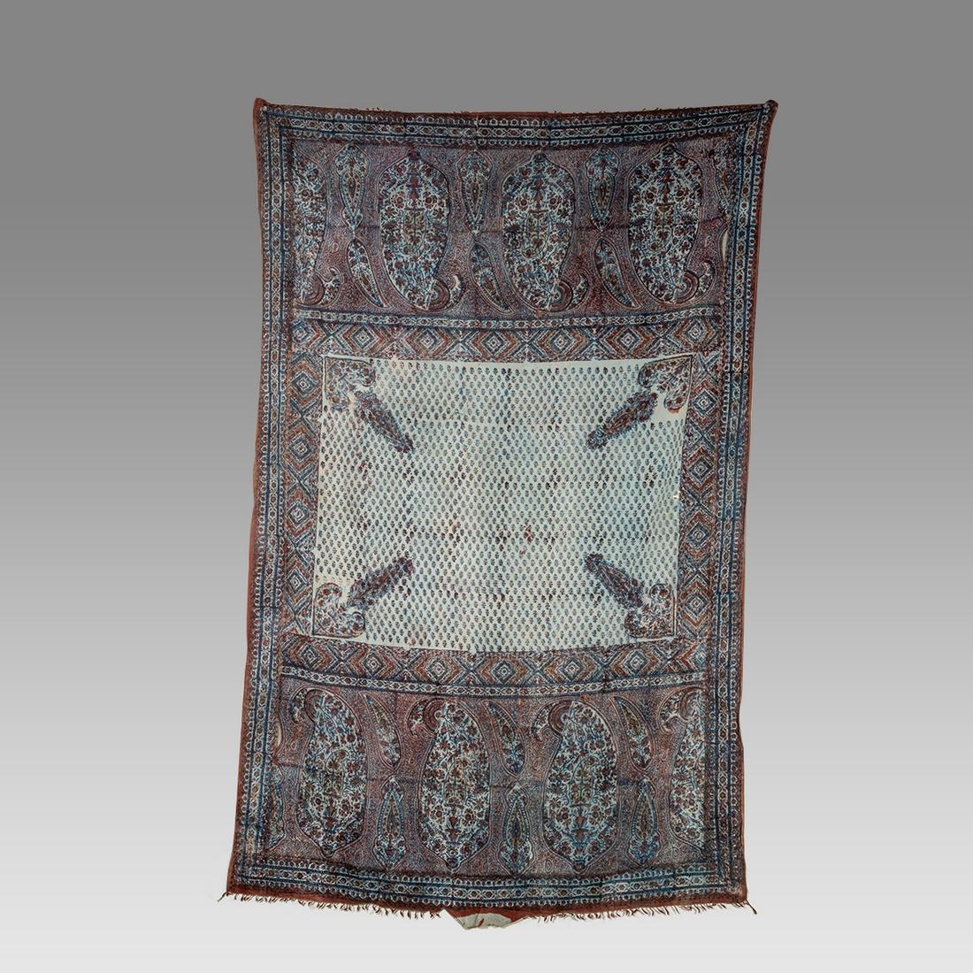 Persian Block Print kalamkari Textile.: Persian Block Print kalamkari Textile. Size 74 x 47 inches. Fine Antique Persian Kalamkari textile decorated with floral design. Ex Los Angeles CA Collection