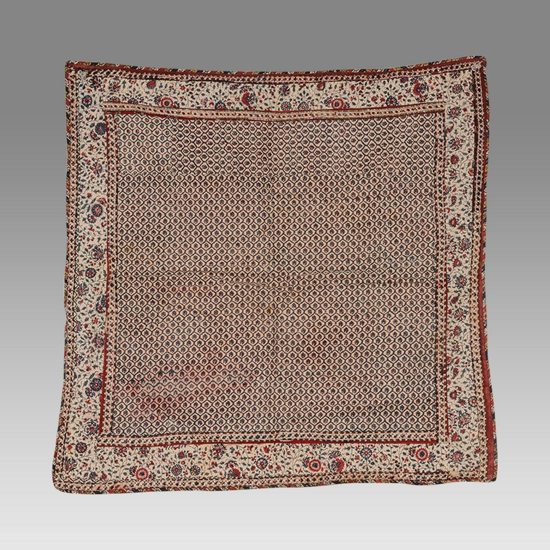 Persian Block Print kalamkari Textile.: Persian Block Print kalamkari Textile. Size 23 1/2 x 23 3/4 inches. Fine Antique Persian Kalamkari textile decorated with floral design. Ex Los Angeles CA Collection