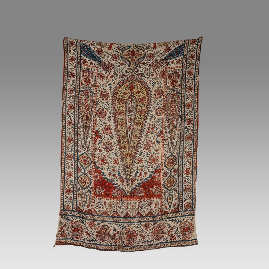 Persian Block Print kalamkari Textile.: Persian Block Print kalamkari Textile. Size 55 1/2 x 37 inches. Fine Antique Persian Kalamkari textile decorated with floral design. Ex Los Angeles CA Collection