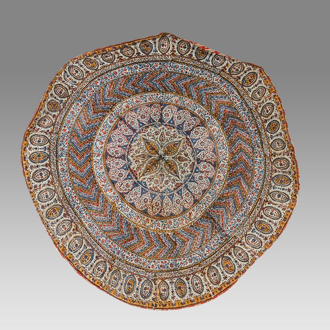 Persian Round Table cloth.: Persian Round Table cloth. Size 35 inches diameter. Fine Antique Persian round table cloth decorated with floral design. Ex Los Angeles CA Collection