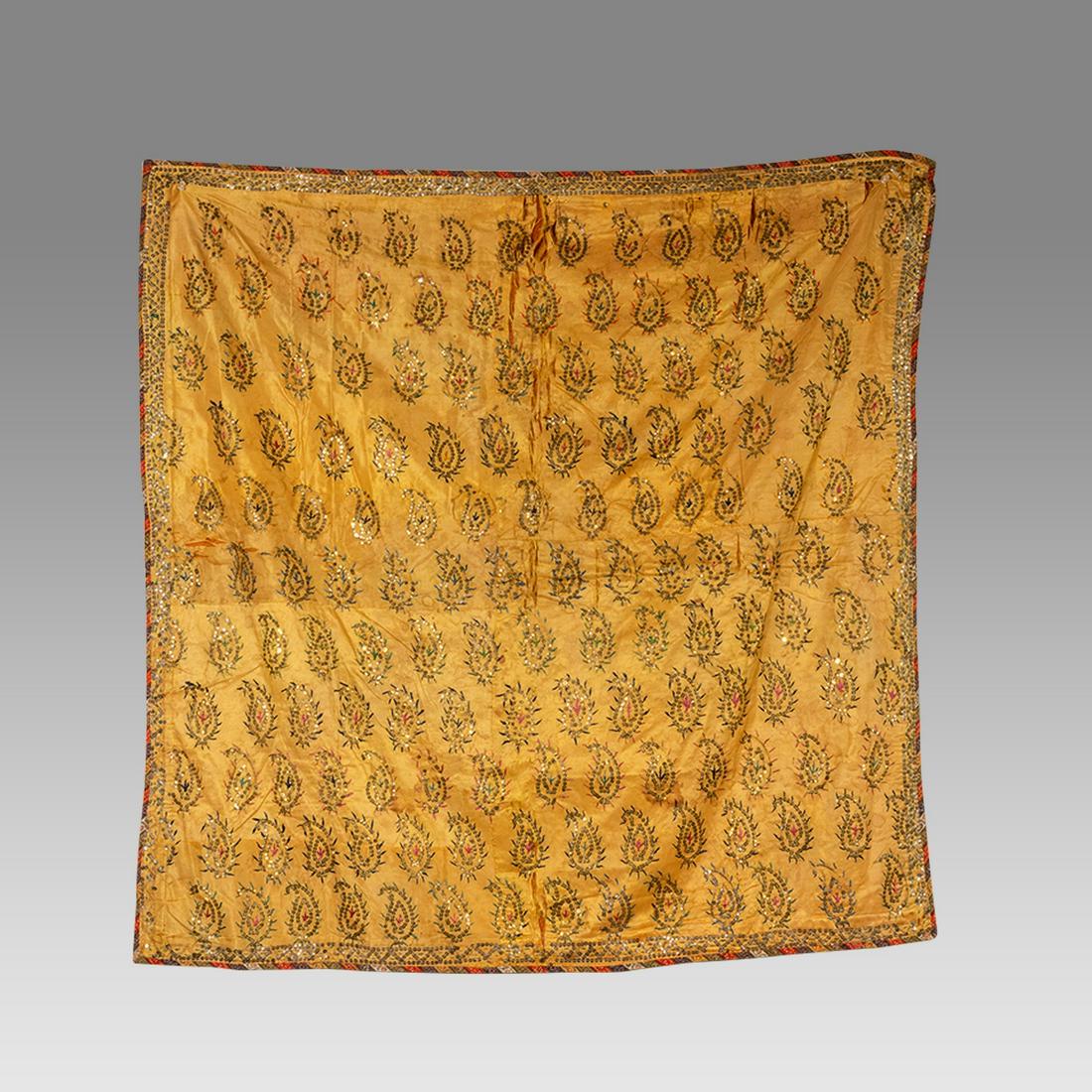 Antique Persian Silk Textile.: Antique Persian Silk Textile. Size 44 1/2 x 44 inches. Fine Silk Textile decorated with ornate design. Ex Los Angeles CA Collection