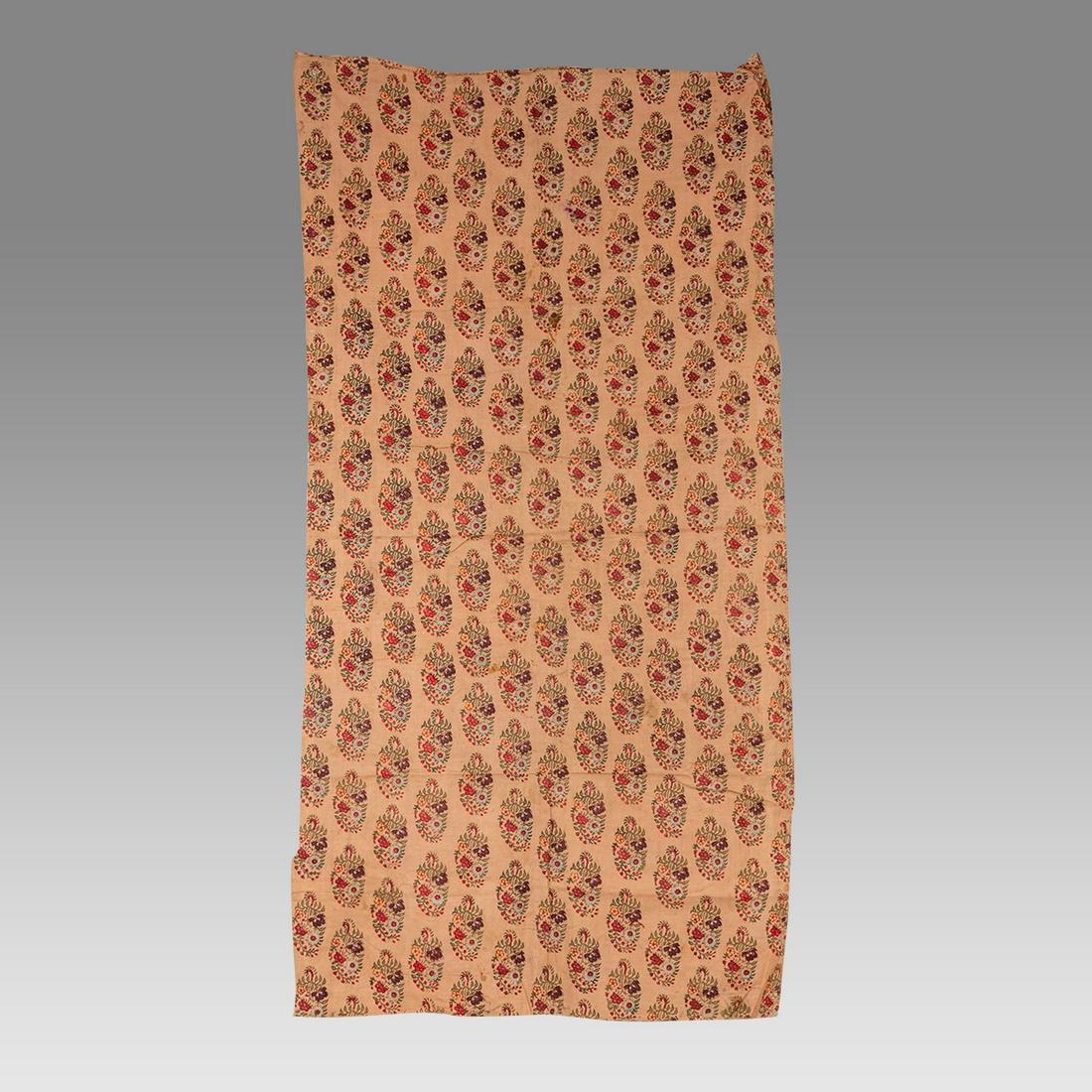 Indian Block Print kalamkari Textile.: Indian Block Print kalamkari Textile. Size 48 x 24 1/2 inches. Fine Antique Indian Kalamkari block print on cotton textile decorated with floral design. Ex Los Angeles CA Collection