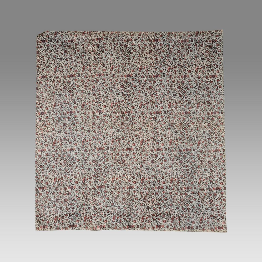 Persian Block Print kalamkari Textile.: Persian Block Print kalamkari Textile. Size 41 1/2 x 45 inches. Fine Antique Persian Kalamkari block print on silk textile decorated with floral design. Ex Los Angeles CA Collection