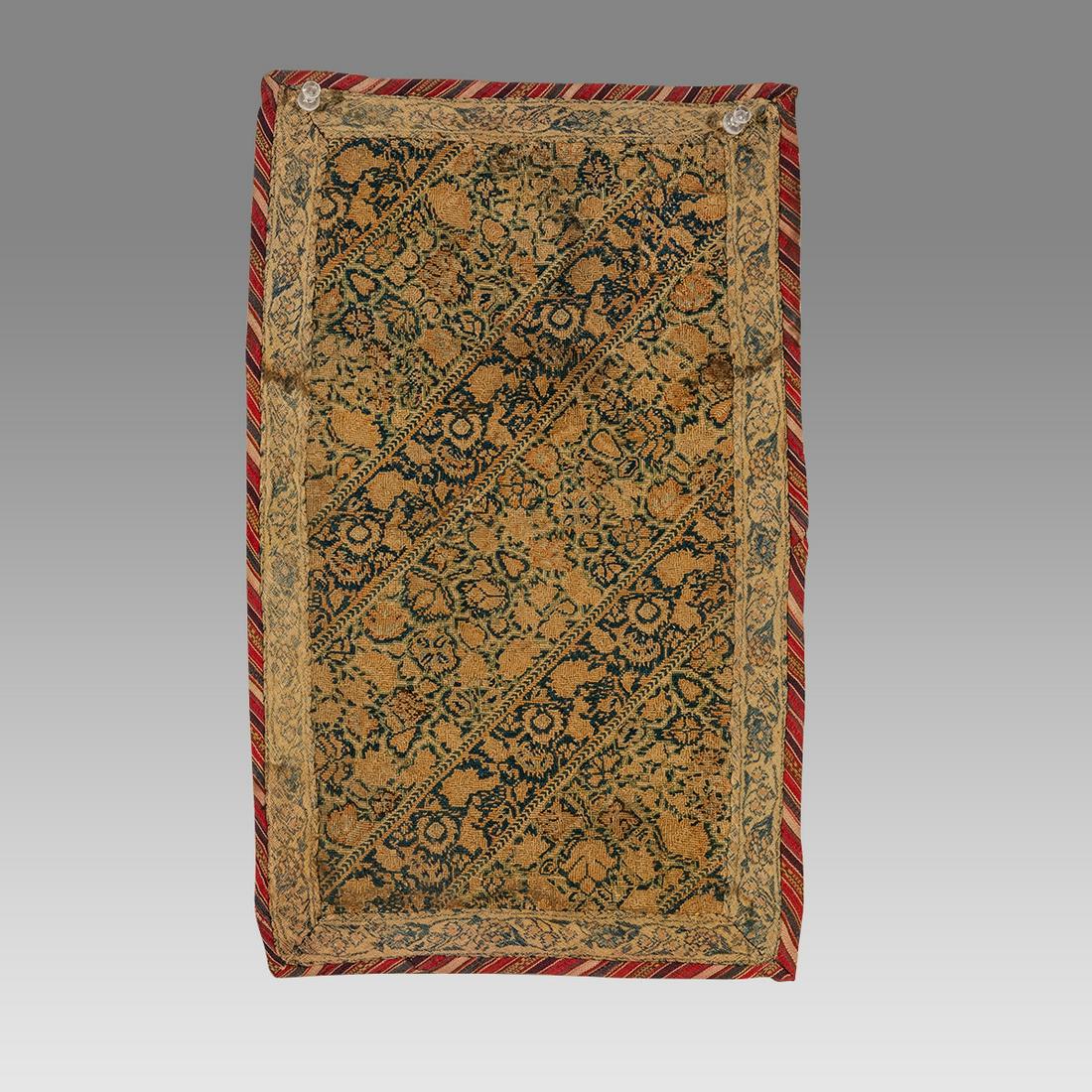18th century Persian Embroidered Silk Textile.: 18th century Persian Embroidered Silk Textile. Size 14 1/4 x 8 3/4 inches. Fine Antique Persian embroidered silk textile decorated with floral design. Ex Los Angeles CA Collection