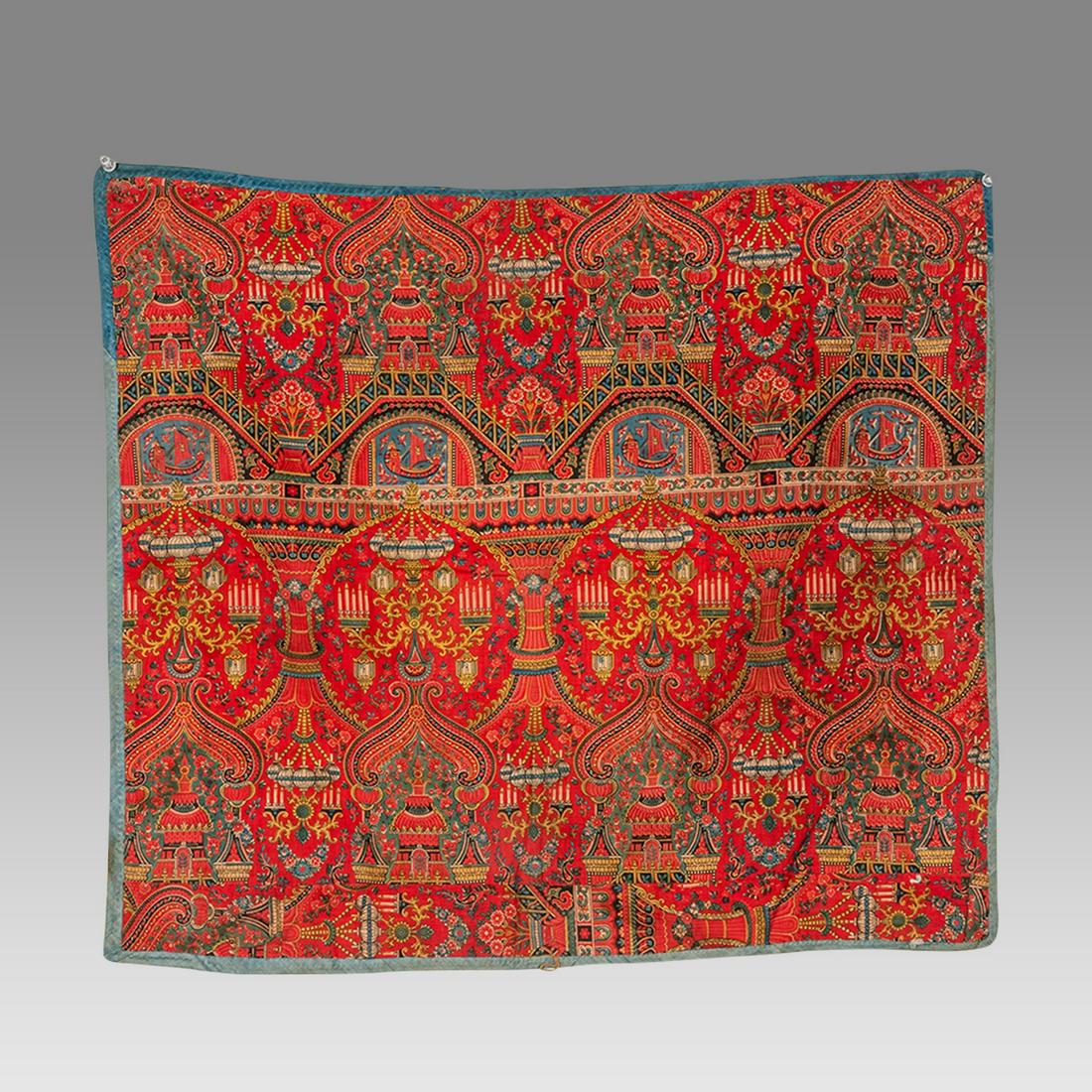 18th century Persian Safavid Embroidered Silk Textile.: 18th century Persian Safavid Embroidered Silk Textile. Size 25 x 22 inches. Antique Persian Safavid dynasty embroidered silk textile decorated with ornatel design. Ex Los Angeles CA Collection