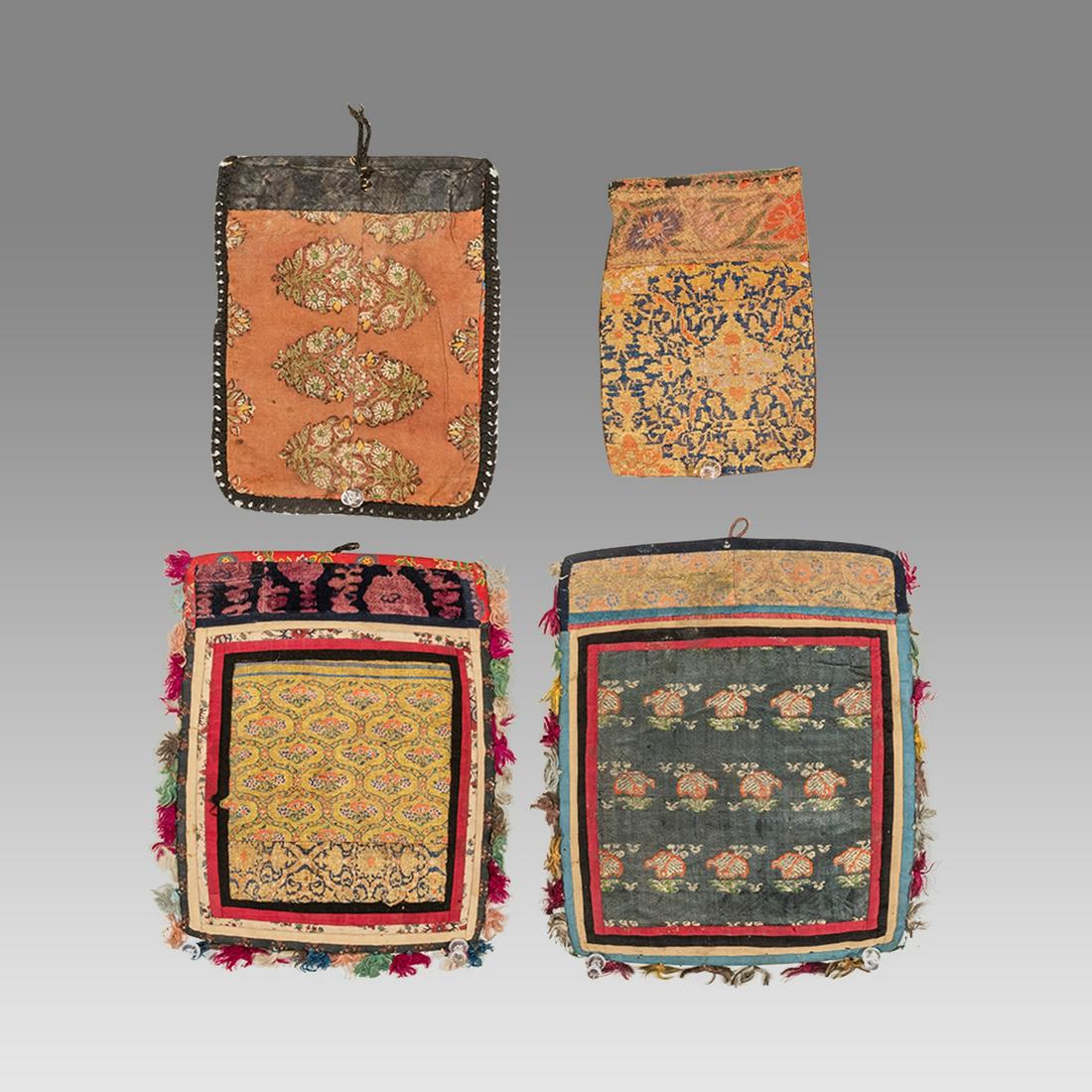 Lot of 4 18th century Persian Silk Textile fragments.: Lot of 4 18th century Persian Silk Textile fragments. Size 5 1/4 x 8 3/4 inches. Antique Persian silk textile fragments decorated with floral design. Ex Los Angeles CA Collection