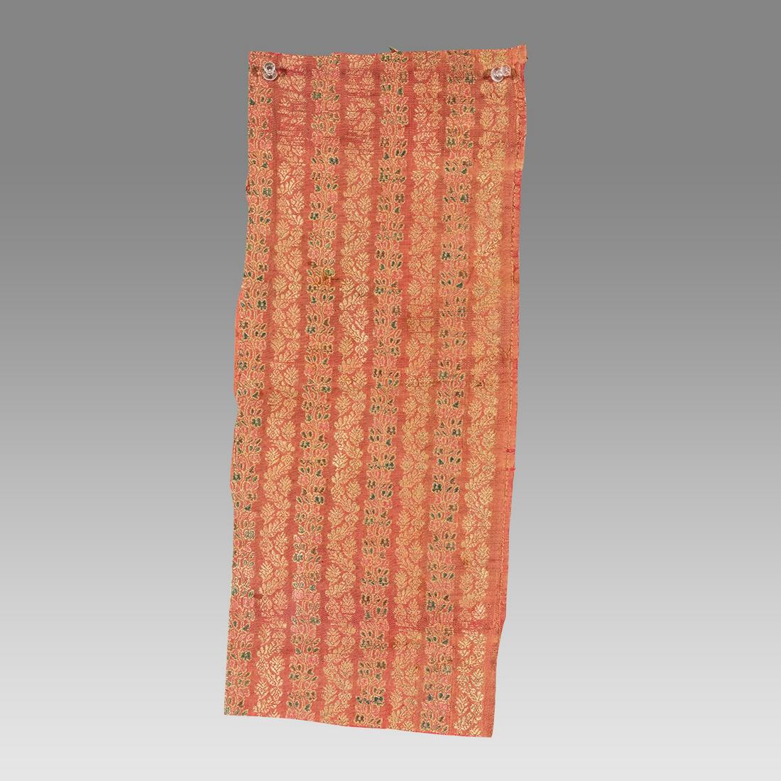 18th century Persian Safavid Silk Textile fragment.: 18th century Persian Safavid Silk Textile fragment. Size 17 1/4 x 7 1/4 inches. Antique Persian silk textile fragment decorated with floral design. Ex Los Angeles CA Collection