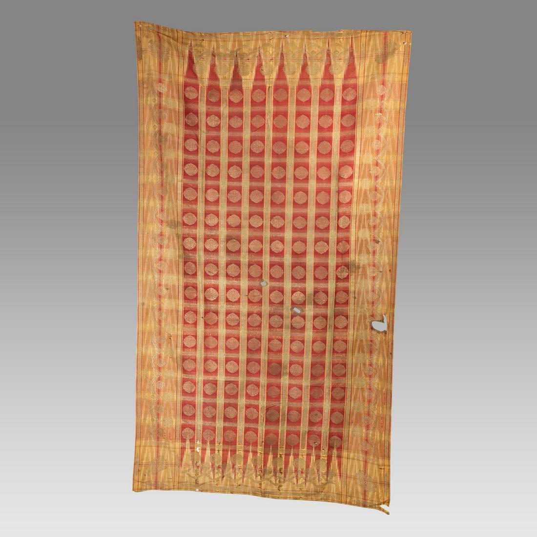 Middle Eastern Silk and Fabric Textile with silver thread.: Middle Eastern Silk and Fabric Textile with silver thread. Size 84 1/4 inches length x 47 1/2 inches. Fine Middel Eatsern silk and fabric textile with silver thread. Ex Los Angeles CA Collection