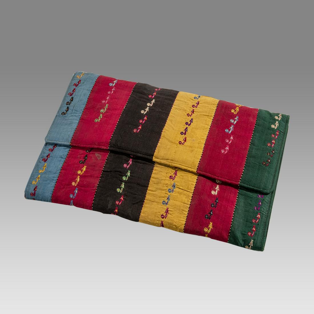 Ladies Purse, Made with zoroastrian Persian Silk Textile.: Ladies Purse, Made with zoroastrian Persian Silk Textile. Size 10 1/2 x 7 inches. Antique zoroastrian Persian silk textile fragment decorated with ornate design made into Fancy Ladies Purse. Ex Los An