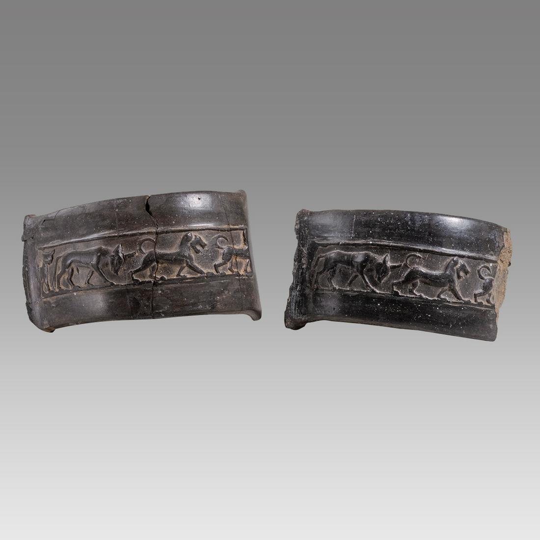 Ancient Etruscan blackware Pottery Handles With Lions c.6th century BC. (1 of 4)