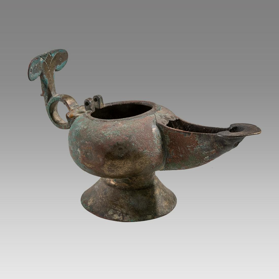Ancient Islamic Bronze Footed Oil Lamp c.12th century AD. (1 of 2)