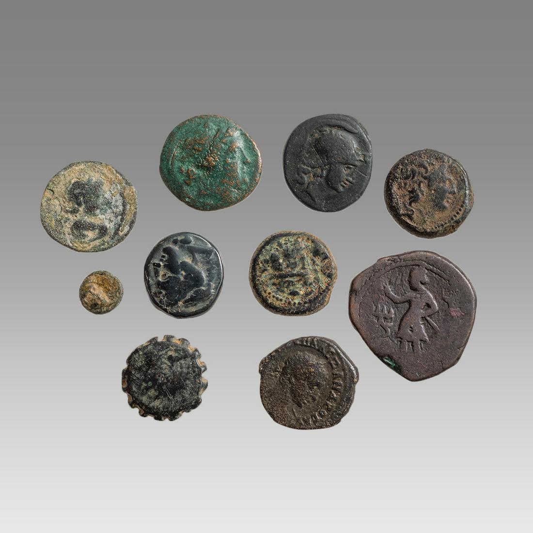 Lot of 10 Attributed Ancient Greek Bronze coins c.3rd-1st century BC. (1 of 2)