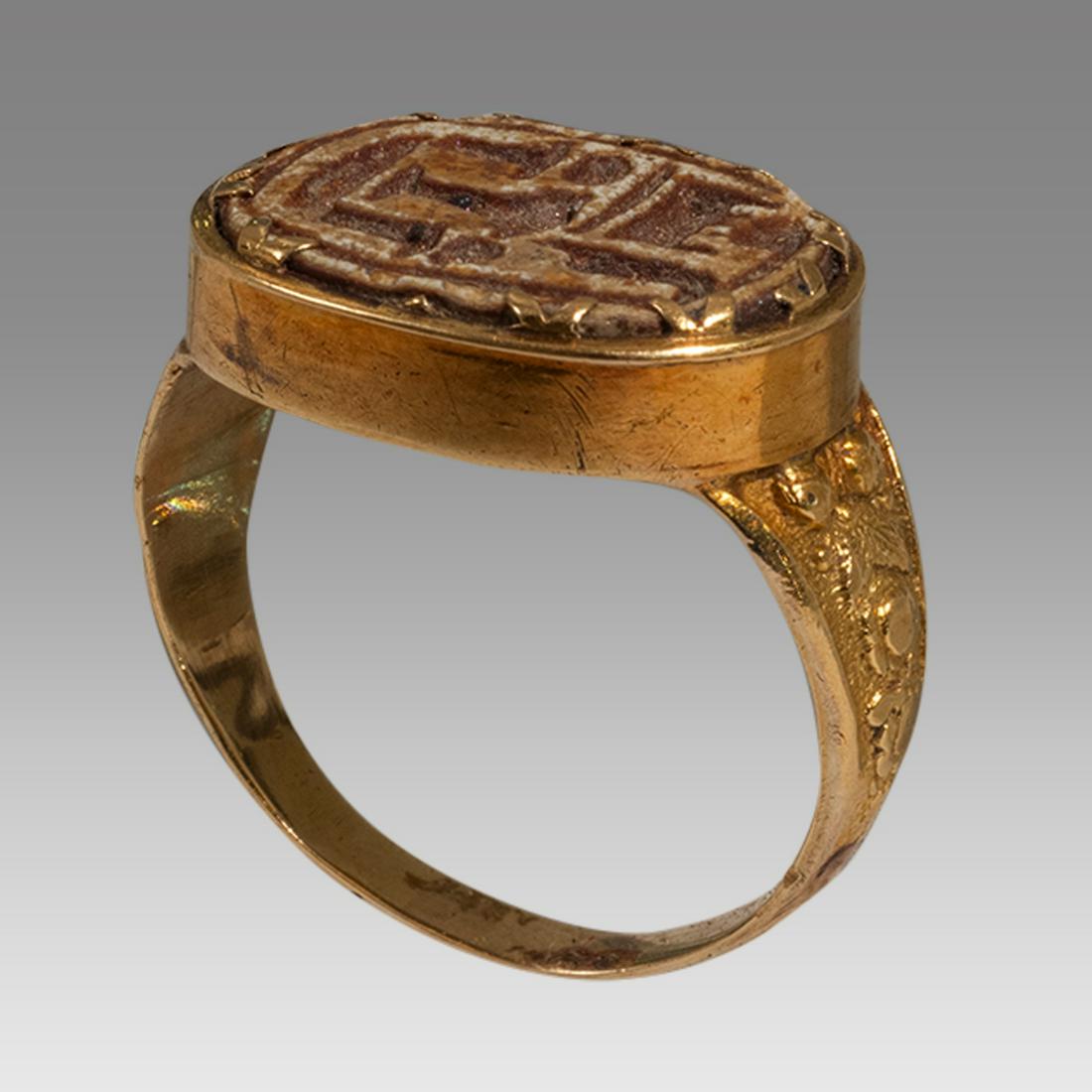 Ancient Egyptian Steatite Stone Scarab Set in Gold ring c.1550-1070 BC. (1 of 2)